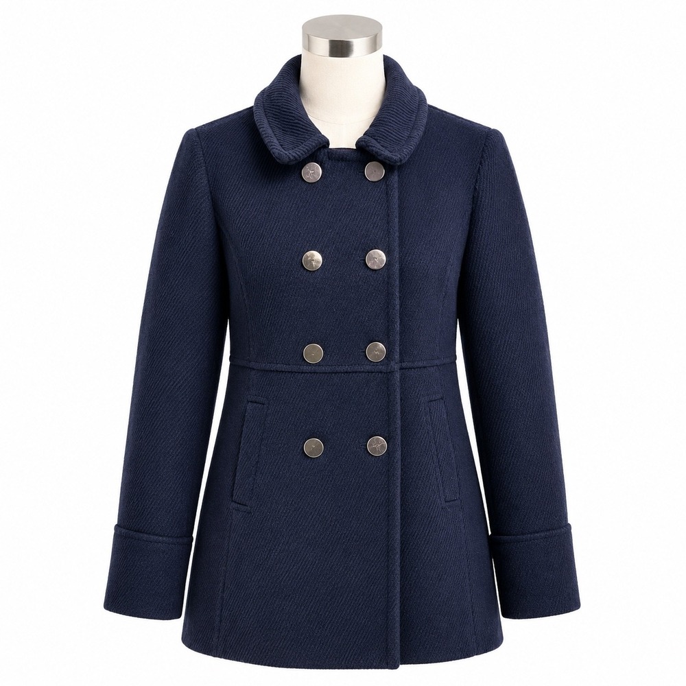 LOFT Wool Blend Military Coat Old Money Womens 6 Navy Double Breasted Classic